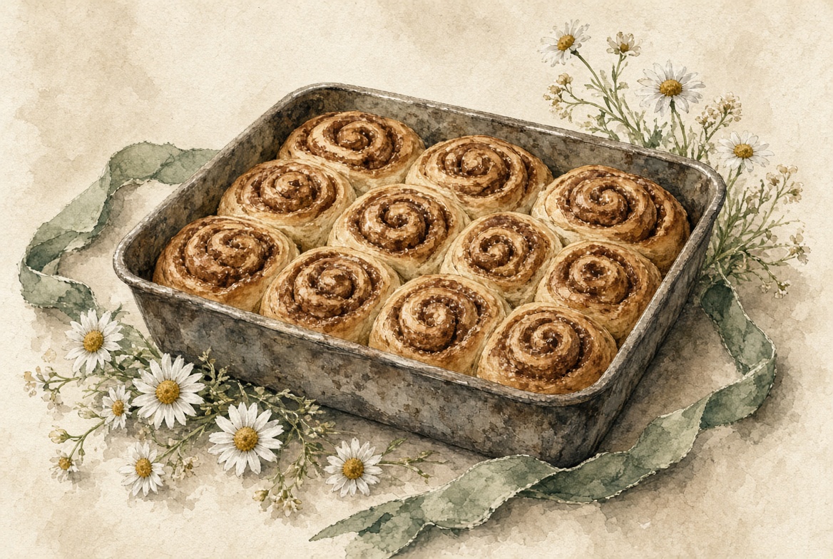 Sourdough cinnamon rolls in a pan